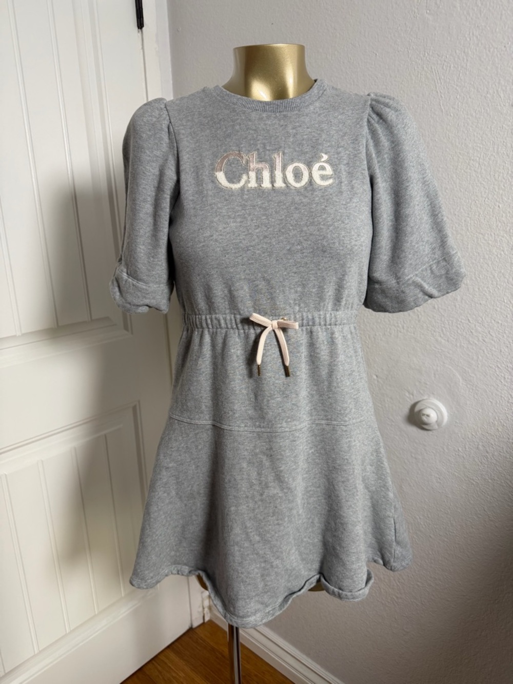 Chloé Gray Dress with Metallic Logo
